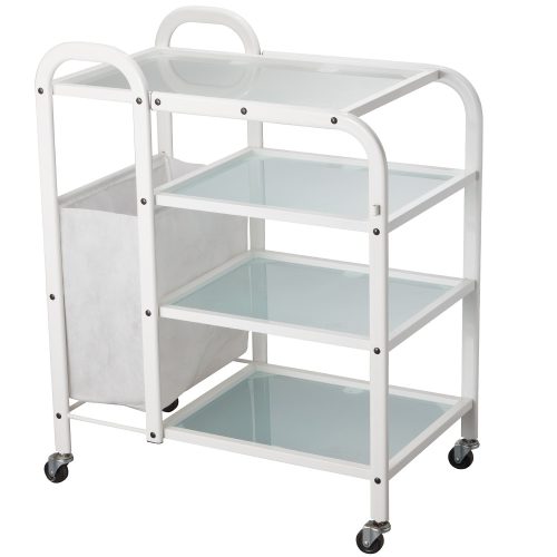 Carucior cu 4 rafturi și coș din textil, perfect pentru organizarea eficientă!
