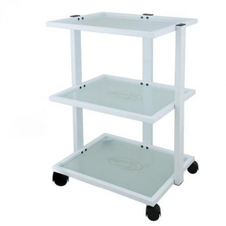 Carucior cu raft de sticlă și suport pentru lampă – perfect pentru organizare!
