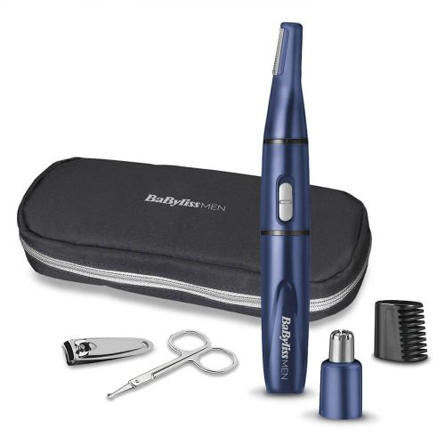 BaByliss Set 5in1 pentru tăierea părului din nas și urechi, cu husă, albastru