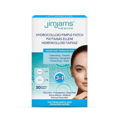 JimJams Pure & Clear Plasturi pentru acnee hidrokoloizi BHA + HA 30buc