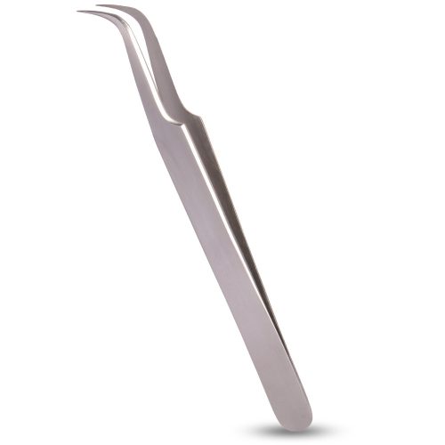 Pensetă pentru gene Long Lashes, curbată, argintie - precizie și eleganță.