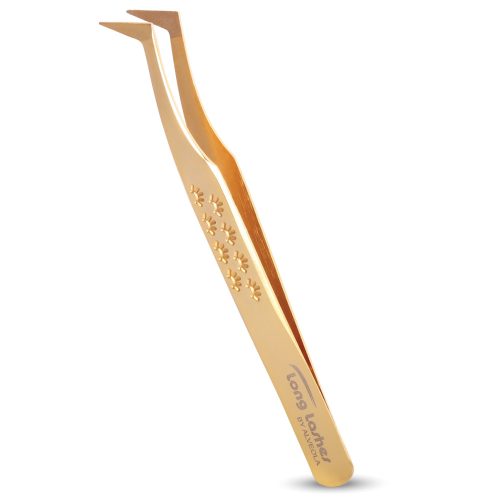 Cearcă lungimi fabuloase cu penelul L-Shape Volume de la Long Lashes Pro, aurie.