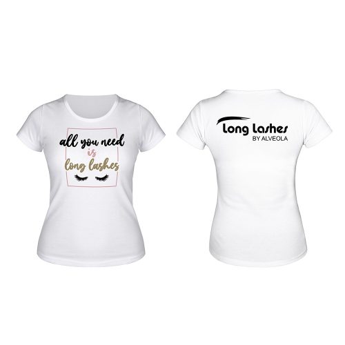 Tricou alb Long Lashes 'All you need' - confort și eleganță în fiecare zi.