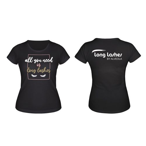 Tricou negru 'All you need' Long Lashes - pentru un look sofisticat și elegant.