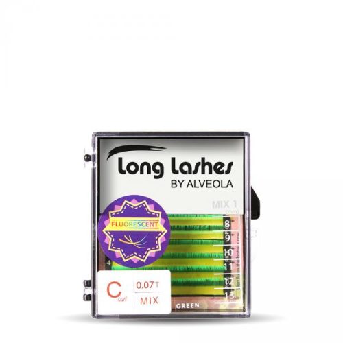 Long Lashes genează volume cu setul FLUORESCENTE MIX de gene verzi C 0,07-8-9-10-11-12-13mm.