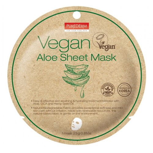PureDerm Mască Vegan cu Aloe Vera 3 în 1 pentru o piele radiantă și hidratată