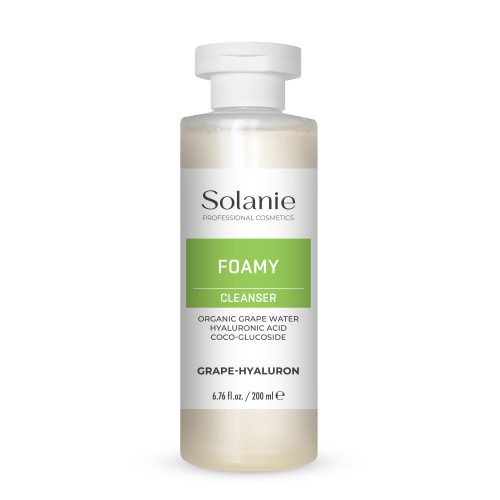 Gel spumant cu hialuronat și struguri Solanie, 200 ml – curățare delicată și hidratantă.