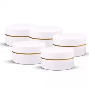 Vase cu capac alb cu dungi aurii 5ml, set de 10 bucăți.