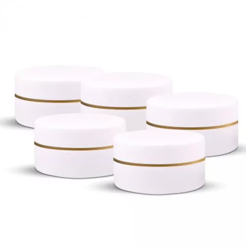 Vase cu capac alb cu dungi aurii 5ml, set de 10 bucăți.