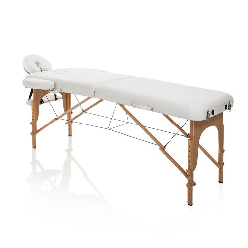 Masă de masaj pliabilă albă Master Wood - confort și eleganță pentru relaxare.