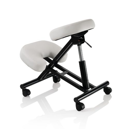 Scaun ergonomic cu role pentru genunchi, alb - confort și stil în birou.