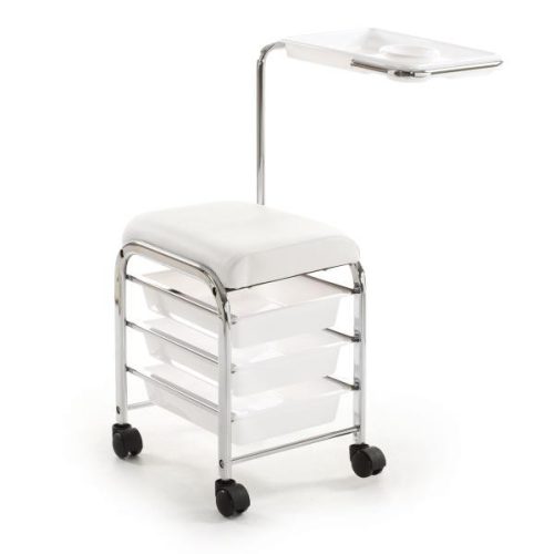Carucior pentru unghii ManiPedi, cu suport pentru picioare și tavă elegantă.