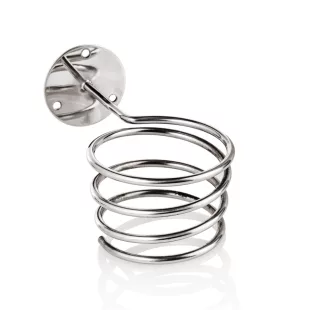   Suport pentru uscător de păr montat pe perete, formă spiralată, elegant și util.