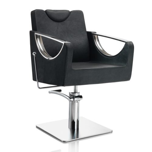 Scaun de frizerie Hair Crown negru - cu bază pătrată, confortabil și elegant.