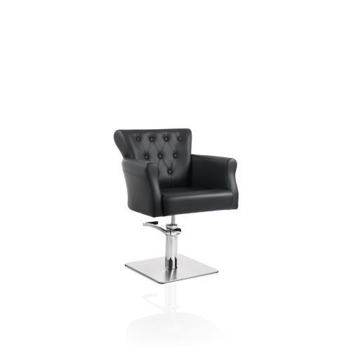 Scaun de coafură Hair Throne negru - bază pătrată elegantă și confortabilă.