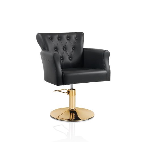 Scaun de frizerie Gold Hair Throne - baza rotundă elegantă.