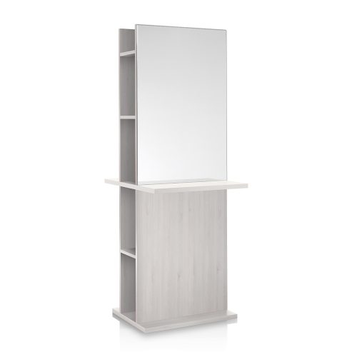 Oglindă dublă cu raft, alb pin roșu - eleganță pentru băi moderne.