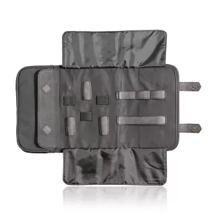   Geantă de depozitare Barber cu aspect de piele neagră, elegantă și practică.