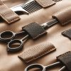 Geanta de depozitare pentru unelte Barber cu efect de piele maro